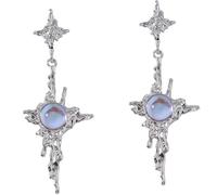 TYIM7 7.1 * 2.7cm Vintage Irregular Cross Moonstone Tassel Earrings .at7