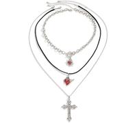 TYIM7 Cross Necklace for women Gothic Layered Fashion Accessories Silver Unique Gifts .AT7