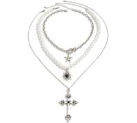 TYIM7 Cross Necklace for women Gothic Layered Fashion Accessories Silver Unique Gifts for .AT7