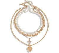 TYIM7 Cross Shaped Heart-Shaped Imitation Pearl Bead Necklace For Women .AT7