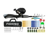 Tyinerc Canne à pêche pour Jeunes, kit de pêche pour débutants | Ensemble débutant de boîte à - Équipement de de Voyage avec Sac de Rangement de boîte à appâts, Canne à télescopique