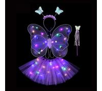 Tyinerc Costume de princesse féerique - Ensemble de robe de fée avec éclairage LED | Halloween Girls Dress Up Princess Fairy Costume Set Avec LED Light Up Wand Wings Pour Girl Dress Up