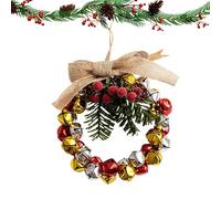 Tyinerc Couronne de Noël avec cloches pour l'extérieur - Décoration verte avec pommes de pin et nœuds - Couronne festive artificielle - Pour l'intérieur et l'extérieur - Mur - Fenêtre - Cheminée