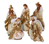 Tyinerc Ensemble de crèche de Noël, 5 pièces en résine de la Sainte Famille | Sculptures religieuses | Pour les fêtes de Noël sur table bureau dans l'église sur la cheminée et le