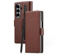 TYLYJSU Portefeuille Coque pour Samsung Z Fold7, Anti Rayures Anti Emprein des Chocs comme Anti Empreintes Digitales Hands Free Stand Supports Coque,Marron,Z Fold7