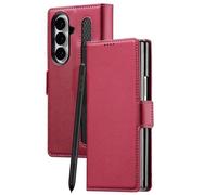 TYLYJSU Portefeuille Coque pour Samsung Z Fold7, Anti Rayures Anti Emprein des Chocs comme Anti Empreintes Digitales Hands Free Stand Supports Coque,Rouge,Z Fold7