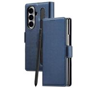 TYLYJSU Portefeuille Coque pour Samsung Z Fold7, Anti Rayures Anti Emprein des Chocs comme Anti Empreintes Digitales Hands Free Stand Supports Coque,Bleu,Z Fold7