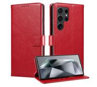 TYLYJSU Rabat Coque pour Samsung Galaxy S26 Ultra/S26+/S26, avec Béquille Blocage RFID Slot Cartes Et Support Étui Antivol Folio Housse,Rouge,S26 Plus