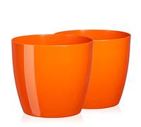 Tymar Fleurs et Plantes en Plastique, Lot de 2, Forme Ronde, Cache-Pot (Orange, ø 16 cm)