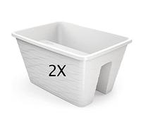 Tymar Jardinière pour balcon, lot de 2, pot de fleurs pour balustrade de balcon, balconnière, casier à fleurs, rectangulaire, anti-renversement, en plastique (40 cm Blanc)