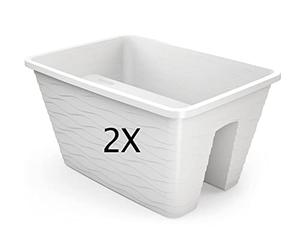 Tymar Jardinière pour balcon, lot de 2, pot de fleurs pour balustrade de balcon, balconnière, casier à fleurs, rectangulaire, anti-renversement, en plastique (40 cm Blanc)