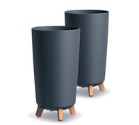 Tymar Lot de 2 cache-pots avec pieds, grands pots de fleurs, jardinières mates, bacs à plantes pour l'extérieur et l'intérieur - Anthracite - Hauteur : 44,5 cm, diamètre : 24 cm