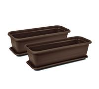 Tymar Lot de 2 jardinières avec soucoupe - Jardinière de balcon en plastique - Rectangulaire - Pour jardin, balcon, terrasse - Marron - 80 x 18,7 x 14,7 cm