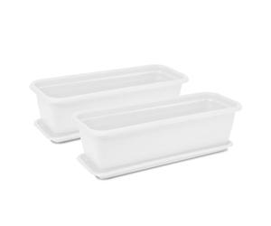 Tymar Lot de 2 jardinières avec soucoupe - Jardinière de balcon - En plastique - Rectangulaire - Pour jardin, balcon, terrasse - Blanc - 50 x 18,7 x 14,7 cm