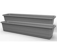 Tymar Lot de 2 jardinières rectangulaires avec soucoupe - Pour balcon, terrasse - En plastique - Anthracite - 79,6 x 17,9 x 14,5 cm