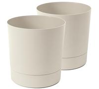 Tymar Lot de 2 pots à fleurs avec sous-pot, pot à plantes décoratif en plastique, forme ronde moderne, pour l'intérieur (ø 20 cm, Beige)
