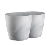 Tymar Lot de 2 pots à fleurs, pot en plastique moderne, forme ronde, mat (béton, ø 35 cm)