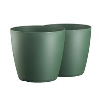 Tymar Lot de 2 pots à fleurs, Pots à plantes en plastique, Moderne, mat, forme ronde (Vert, ø 20 cm)