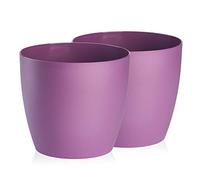 Tymar Lot de 2 pots à fleurs, pots en plastique modernes, mat, forme ronde (violet, ø 30 cm)