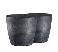 Tymar Lot de 2 pots à fleurs, pots en plastique modernes, mats, forme ronde (béton anthracite, ø 30 cm)