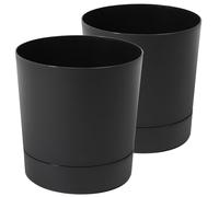 Tymar Lot de 2 pots de fleurs avec soucoupe - En plastique - Forme ronde moderne - Pour l'intérieur - Diamètre : 35 cm - Noir