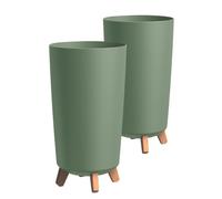 Tymar Lot de 2 pots de fleurs grands avec pieds - Grand pot de fleurs mat - Pour l'extérieur et l'intérieur - Vert - Hauteur : 44,5 cm - Diamètre : 24 cm