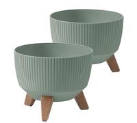 Tymar Pot de fleur avec pieds, pots pour extérieurs, grand pot, pot de fleurs, pot de fleurs, pot de fleurs, pot de fleurs rond (2 unités), couleur gris et vert, diamètre de 24 cm
