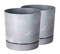 Tymar Pot de Fleur avec Soucoupe, Lot de 2 Pots de Plantes décoratifs en Plastique, Forme Ronde Moderne pour l'intérieur (ø 35 cm, (2pack) Béton)
