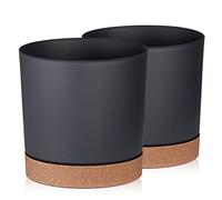 Tymar Pot de Fleur avec Soucoupe, Lot de 2 Pots de Plantes décoratifs en Plastique, Forme Ronde Moderne pour l'intérieur (ø 35 cm, (2pack) LI Graphite)