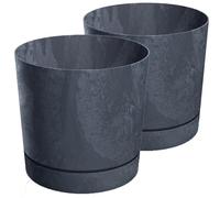 Tymar Pot de Fleur avec Soucoupe, Lot de 2 Pots de Plantes décoratifs en Plastique, Forme Ronde Moderne pour l'intérieur (ø 35 cm, (2pack) BÉTON Anthracite)