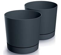 Tymar Pot de Fleur avec Soucoupe, Lot de 2 Pots de Plantes décoratifs en Plastique, Forme Ronde Moderne pour l'intérieur (ø 40 cm, (2pack) Graphite)