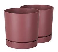 Tymar Pot de Fleur avec Soucoupe, Lot de 2 Pots de Plantes décoratifs en Plastique, Forme Ronde Moderne pour l'intérieur (ø 40 cm, (2pack) Marsala)