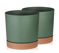 Tymar Pot de Fleur avec Soucoupe, Lot de 2 Pots de Plantes décoratifs en Plastique, Forme Ronde Moderne pour l'intérieur (ø 35 cm, (2pack) LI Vert)
