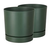 Tymar Pot de Fleur avec Soucoupe, Lot de 2 Pots de Plantes décoratifs en Plastique, Forme Ronde Moderne pour l'intérieur (ø 40 cm, (2pack) Vert)