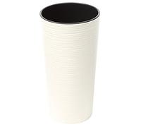 Tymar Pot de fleurs avec insert, pot de fleurs en plastique, cache-pot, jardinière, grand, forme ronde, aspect ciseau, pour intérieur et extérieur, jardin, balcon, terrasse, maison (Crème haute, ø 30