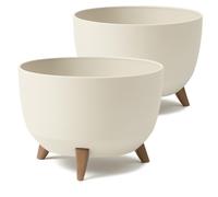 Tymar Pot de fleurs avec pieds, cache-pot pour l'extérieur, grand cache-pot, bac pour fontaine solaire, pot de terrasse rond_Roma (lot de 2) Beige; ø 29 cm
