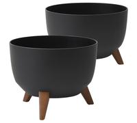 Tymar Pot de fleurs avec pieds, cache-pot pour l'extérieur, grand cache-pot, bac pour fontaine solaire, pot de terrasse rond_Roma (lot de 2) Noir; ø 29 cm