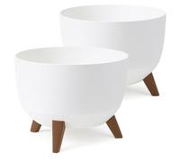Tymar Pot de fleurs avec pieds, cache-pot pour l'extérieur, grand cache-pot, bac pour fontaine solaire, pot de terrasse rond_Roma (lot de 2) Blanc; ø 24 cm