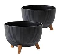 Tymar Pot de fleurs avec pieds, pots de plantes pour l'extérieur, grand pot de fleurs, pot de jardin, vase, pot de terrasse rond ((2pack) Noir; ø 29 cm)