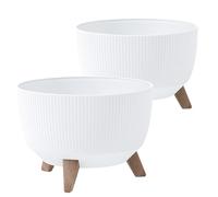 Tymar Pot de fleurs avec pieds, pots pour extérieurs, grand pot, pot de fleurs, pot de fleurs, pot de fleurs, pot de fleurs rond (2 unités), couleur blanc, diamètre de 24 cm