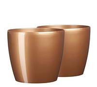 Tymar Pot de Fleurs en Plastique, Lot de 2, Forme Ronde, Cache-Pot Doré (ø 25 cm)