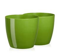 Tymar Pot de Fleurs en Plastique, Lot de 2, Forme Ronde, Cache-Pot Vert (ø 28 cm)