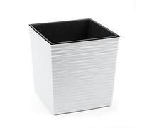 Tymar Pot de fleurs, pot de fleurs, pot de fleurs, en plastique, grand carré, aspect ciseau, jardin, balcon, terrasse, maison (blanc, 25 x 25 cm)
