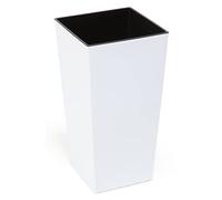 Tymar Pot de fleurs, pot de fleurs, pot de fleurs, en plastique, grand, carré, haut, brillant, jardin, balcon, terrasse, maison (blanc haut, 40 x 40 cm)