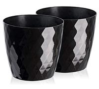 TYMAR Pot de Fleurs, Pot de Plantes en Plastique, Lot de 2, Forme Ronde, Cache-Pot (18 cm, Noir )