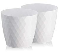 Tymar Pot de Fleurs, Pot de Plantes en Plastique, Lot de 2, Forme Ronde, Cache-Pot (20 cm, Blanc)