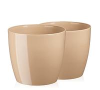 Tymar Pot de Fleurs, Pot de Plantes en Plastique, Lot de 2, Forme Ronde, Cache-Pot (Beige, ø 12 cm)