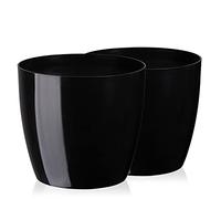 Tymar Pot de Fleurs, Pot de Plantes en Plastique, Lot de 2, Forme Ronde, Cache-Pot (Noir, ø 18 cm)