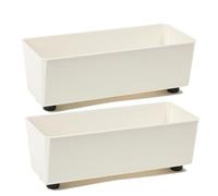Tymar Pot de fleurs rectangulaire d'intérieur, jardinière avec pieds, pot de plantes, bac à herbes, 2 pièces_SAGA ((2pack) Crème, 37,5x17 cm)