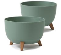 Tymar Pot de jardin grand avec pieds, cache-pot pour l'extérieur, grand pot de fleurs, récipient pour fontaine solaire, jardinière ronde_Roma ((2pack) Gris-vert; ø 47 cm)